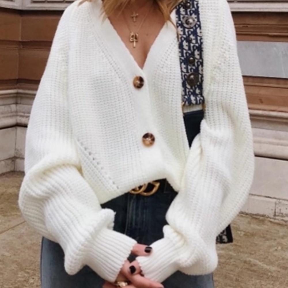 Tan Knit Button Front V-neck Cardigan - Picture 14 of 16